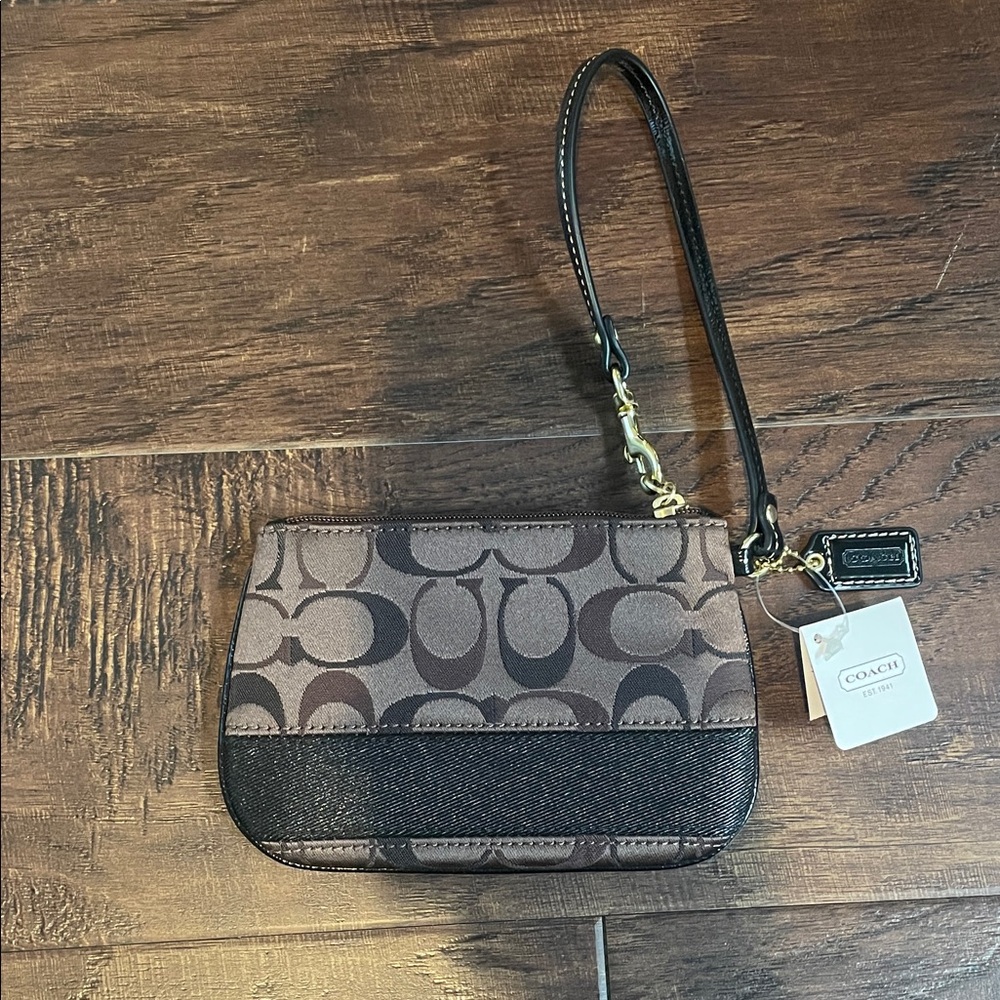 Coach Signature Brown and Black Wristlet